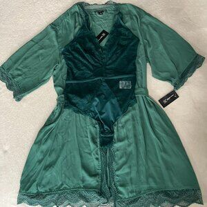 INC lace green teddy with matching lace robe combo - NWT